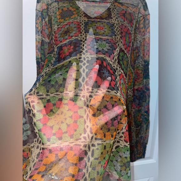 New! Johnny Was Flavie Mesh Embroidered Crochet 3D Flower Blouse 🌻 Medium - Picture 14 of 16